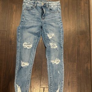 American Eagle Outfitters Blue Skinny Distressed Jeans